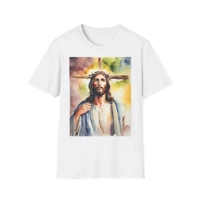 Jesus Christ Cross Watercolour Portrait Painting T-Shirt
