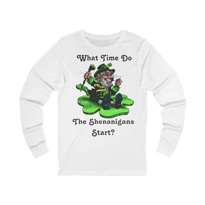 Leprechaun on Shamrock What Time Do The Shenanigans Start Long Sleeve T-Shirt Leprechaun on Shamrock What Time Do The Shenanigans Start Long Sleeve T-Shirt