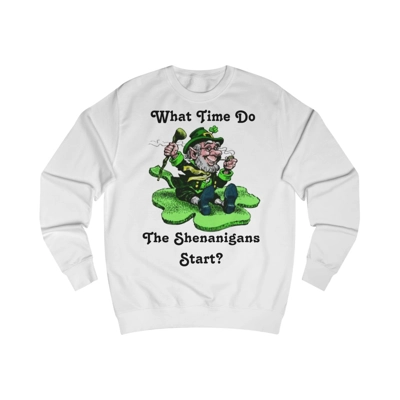 Leprechaun on Shamrock What Time Do The Shenanigans Start Sweatshirt