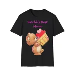 World's Best Mum Teddy And A Basket Of Hearts Cotton T-Shirt