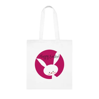Pink Happy Easter Bunny Cotton Shopping Tote Bag