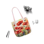 Poppy Red Large Watercolour Flowers Shoulder Tote Bag