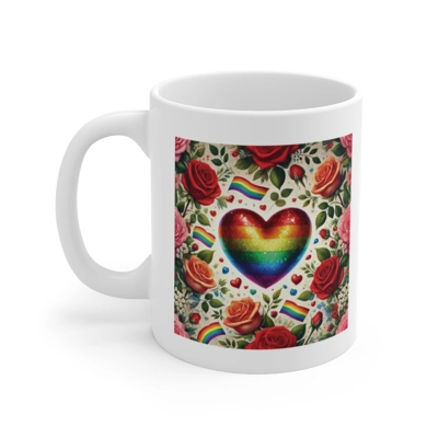 Pride Rainbow Glitter Heart And Roses Coffee Mug