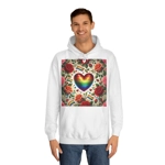 Pride Rainbow Glitter Heart And Roses Hoodie