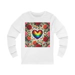 Pride Rainbow Glitter Heart And Roses Long Sleeve T-Shirt