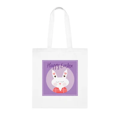 Purple Happy Easter Bunny Cotton Shopping Tote Bag