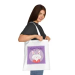 Purple Happy Easter Bunny Cotton Shopping Tote Bag