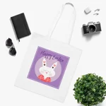 Purple Happy Easter Bunny Cotton Shopping Tote Bag