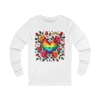 Rainbow Floral Heart And Roses Flower Pattern Long Sleeve T-Shirt