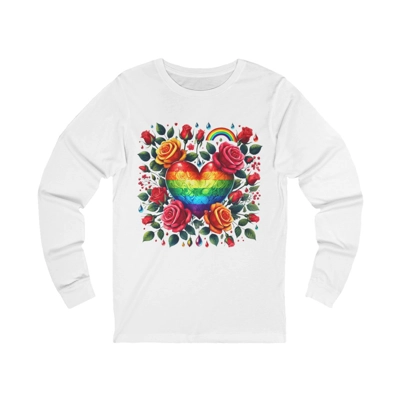 Rainbow Floral Heart And Roses Flower Pattern Long Sleeve T-Shirt Rainbow Floral Heart And Roses Flower Pattern Long Sleeve T-Shirt