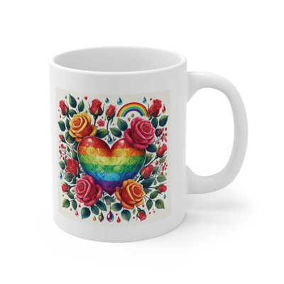 Rainbow Floral Heart And Roses Flower Coffee Mug