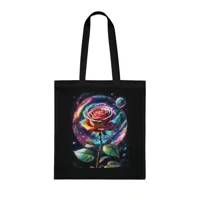 Rainbow Rose Cosmic Space Flower Cotton Shopping Tote Bag