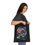 Rainbow Rose Cosmic Space Flower Cotton Shopping Tote Bag