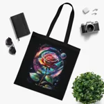 Rainbow Rose Cosmic Space Flower Cotton Shopping Tote Bag