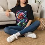 Rainbow Rose Cosmic Space Flower T-Shirt