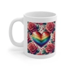 Rainbow Stripe Love Heart And Pink Roses Coffee Mug
