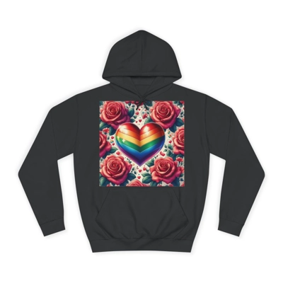 Rainbow Stripe Love Heart And Pink Roses Hoodie