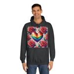Rainbow Stripe Love Heart And Pink Roses Hoodie