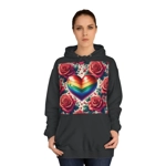 Rainbow Stripe Love Heart And Pink Roses Hoodie