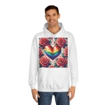 Rainbow Stripe Love Heart And Pink Roses Hoodie