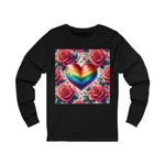 Rainbow Stripe Love Heart And Pink Roses Long Sleeve T-Shirt Rainbow Stripe Love Heart And Pink Roses Long Sleeve T-Shirt