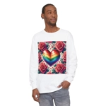 Rainbow Stripe Love Heart And Pink Roses Long Sleeve T-Shirt Rainbow Stripe Love Heart And Pink Roses Long Sleeve T-Shirt