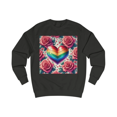 Rainbow Stripe Love Heart And Pink Roses Sweatshirt