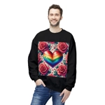 Rainbow Stripe Love Heart And Pink Roses Sweatshirt