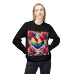 Rainbow Stripe Love Heart And Pink Roses Sweatshirt
