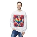 Rainbow Stripe Love Heart And Pink Roses Sweatshirt