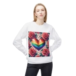 Rainbow Stripe Love Heart And Pink Roses Sweatshirt