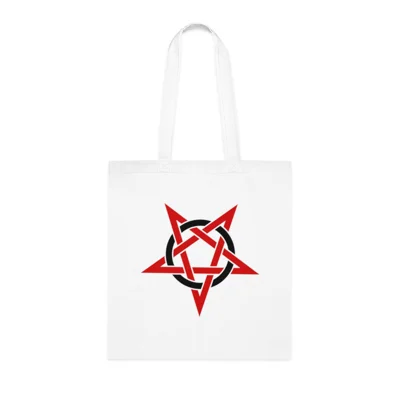 Red And Black Inverted Pentagram Cotton Shopping Tote Bag