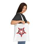 Red And Black Inverted Pentagram Cotton Shopping Tote Bag