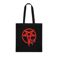 Red Evil Inverted Pentagram Cotton Shopping Tote Bag