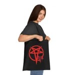Red Evil Inverted Pentagram Cotton Shopping Tote Bag