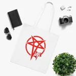Red Evil Inverted Pentagram Cotton Shopping Tote Bag