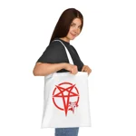 Red Evil Inverted Pentagram Cotton Shopping Tote Bag