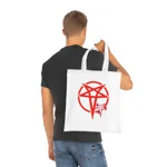 Red Evil Inverted Pentagram Cotton Shopping Tote Bag