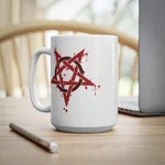 Red Inverted Spotted Pentagram Coffee Mug