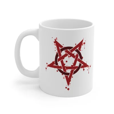 Red Inverted Spotted Pentagram Coffee Mug