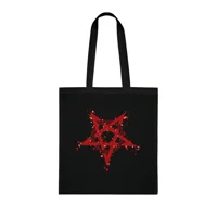 Red Inverted Spotted Pentagram Cotton Shopping Tote Bag