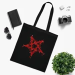 Red Inverted Spotted Pentagram Cotton Shopping Tote Bag