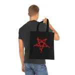 Red Inverted Spotted Pentagram Cotton Shopping Tote Bag
