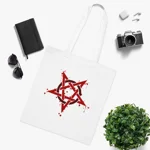 Red Inverted Spotted Pentagram Cotton Shopping Tote Bag