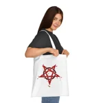 Red Inverted Spotted Pentagram Cotton Shopping Tote Bag