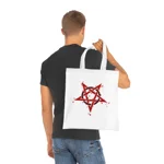 Red Inverted Spotted Pentagram Cotton Shopping Tote Bag