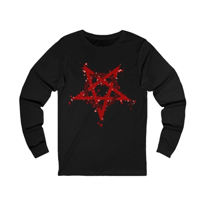 Red Inverted Spotted Pentagram Long Sleeve T-Shirt