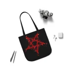 Red Inverted Spotted Pentagram Shoulder Tote Bag