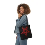 Red Inverted Spotted Pentagram Shoulder Tote Bag