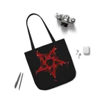 Red Inverted Spotted Pentagram Shoulder Tote Bag